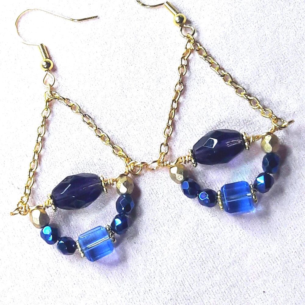 boho earrings 534#mfs Blues purples teardrop dangle earrings chain drop earring